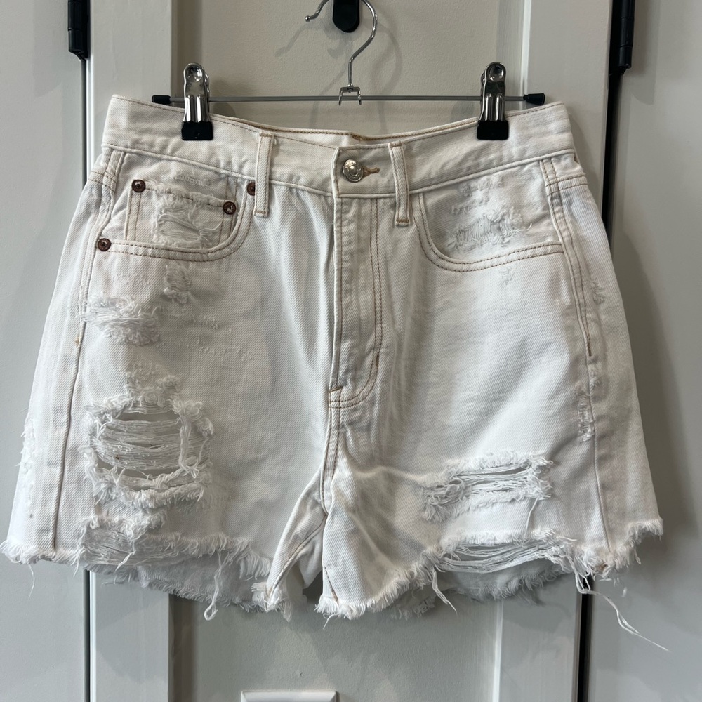 American Eagle - Distressed White Denim Shorts
